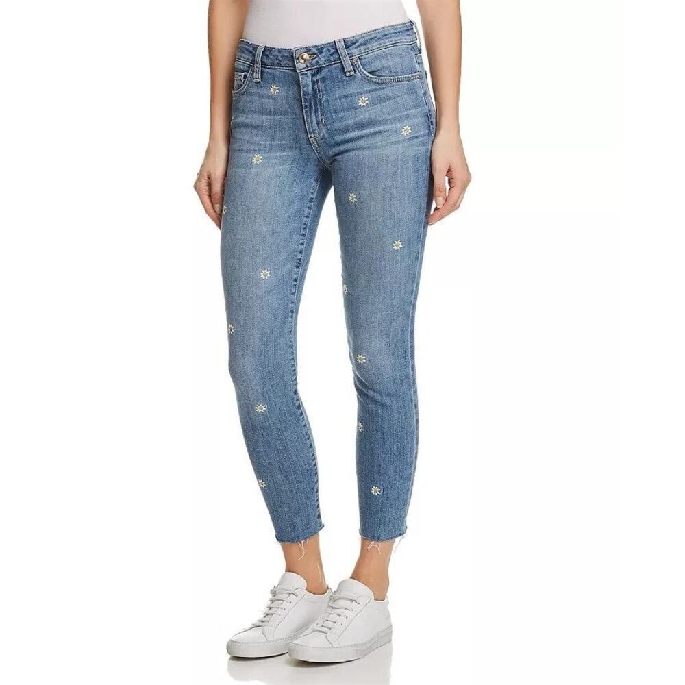 Joe's Crop Skinny Jeans Priscilla Floral Embroidery Raw-edge Hems Blue Size 30